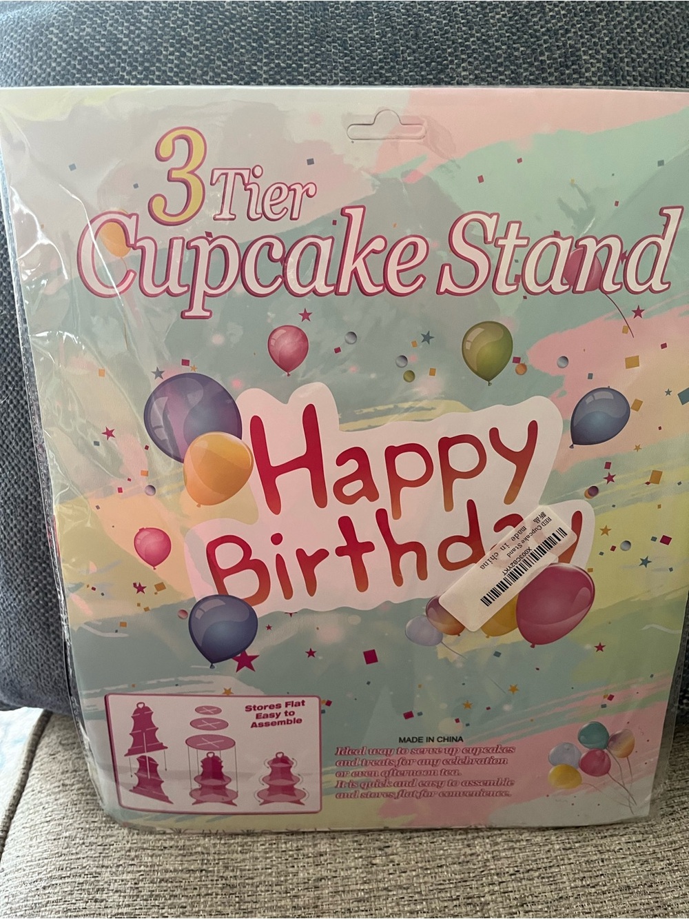 Happy Birthday 3-Tier Cupcake Stand - Pink
